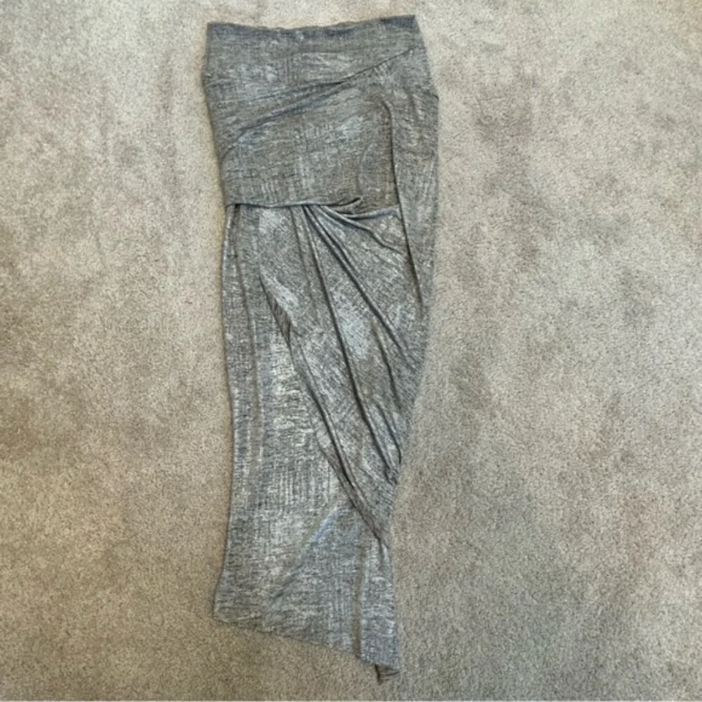 Sirens metallic silver taupe brown draped asymmetrical mermaid bodycon skirt - Picture 7 of 12